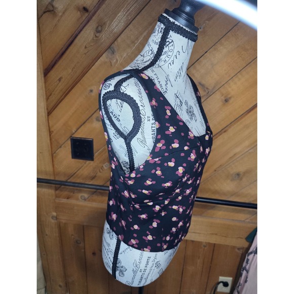 CAbi Floral Top Black Pink Yellow Abstract Print Sleeveless - Picture 2 of 4